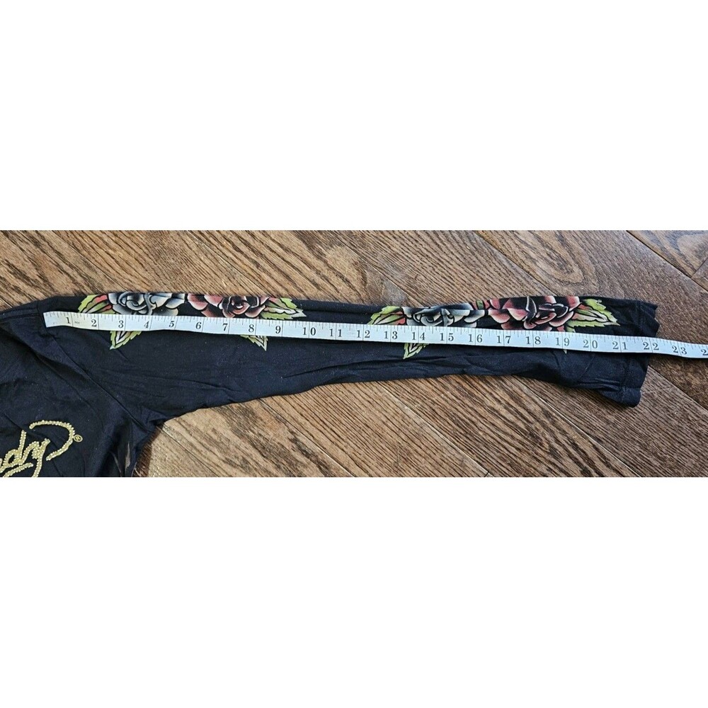 Vtg Y2K Ed Hardy Black Panther Roses Rhinestones Long Sleeve Top Size S - Picture 8 of 12